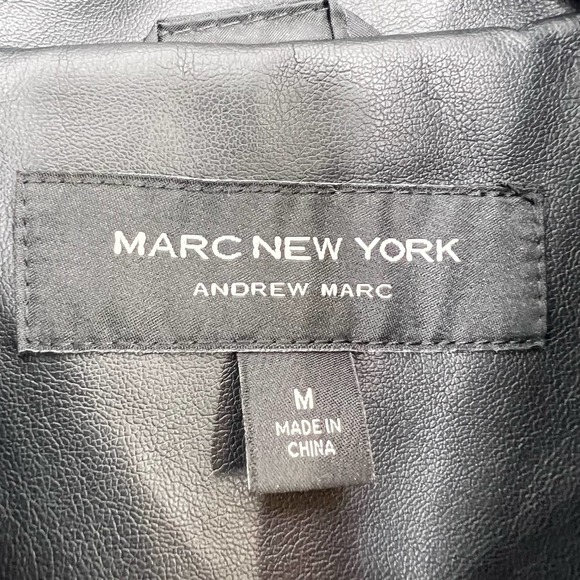 NWT Marc New York Black Full Zip Faux Leather Jacket Elastic Waist Size Medium - Picture 2 of 5